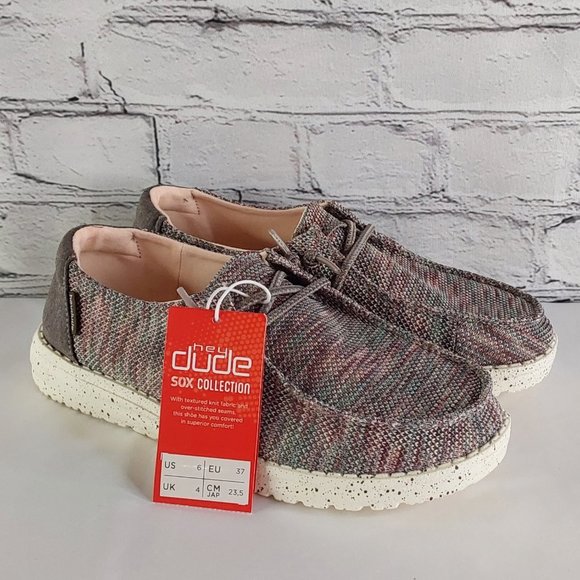 HEY DUDE 'WENDY SOX' MOCCASIN SHOES ANTIQUE ROSÈ HEATHER - Picture 2 of 16